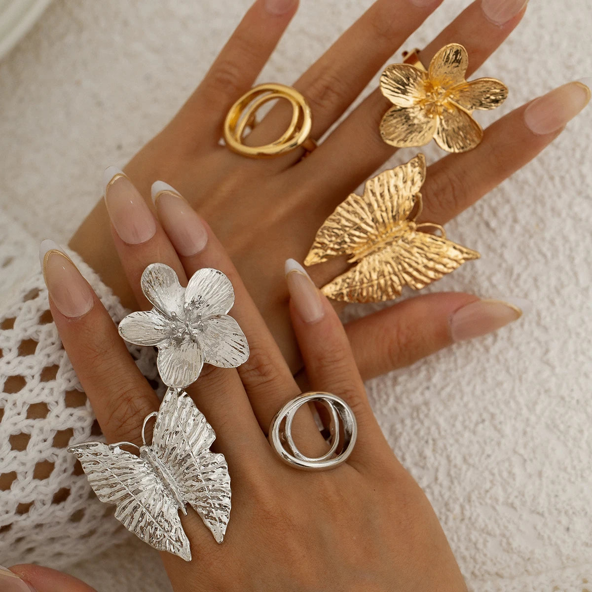 Boho Butterfly Flower Ring