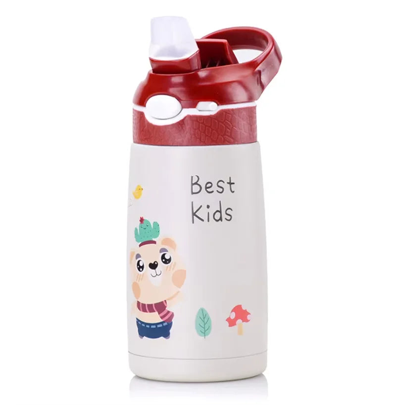Kids Water Bottle Cartoon Animal With Straw