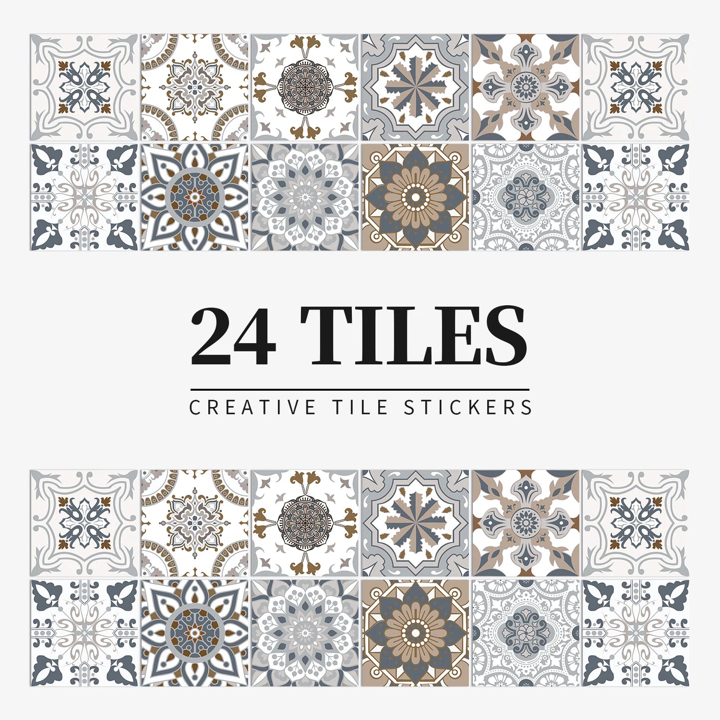 24pcs Mandala Retro Self-Adhesive Tile Stickers
