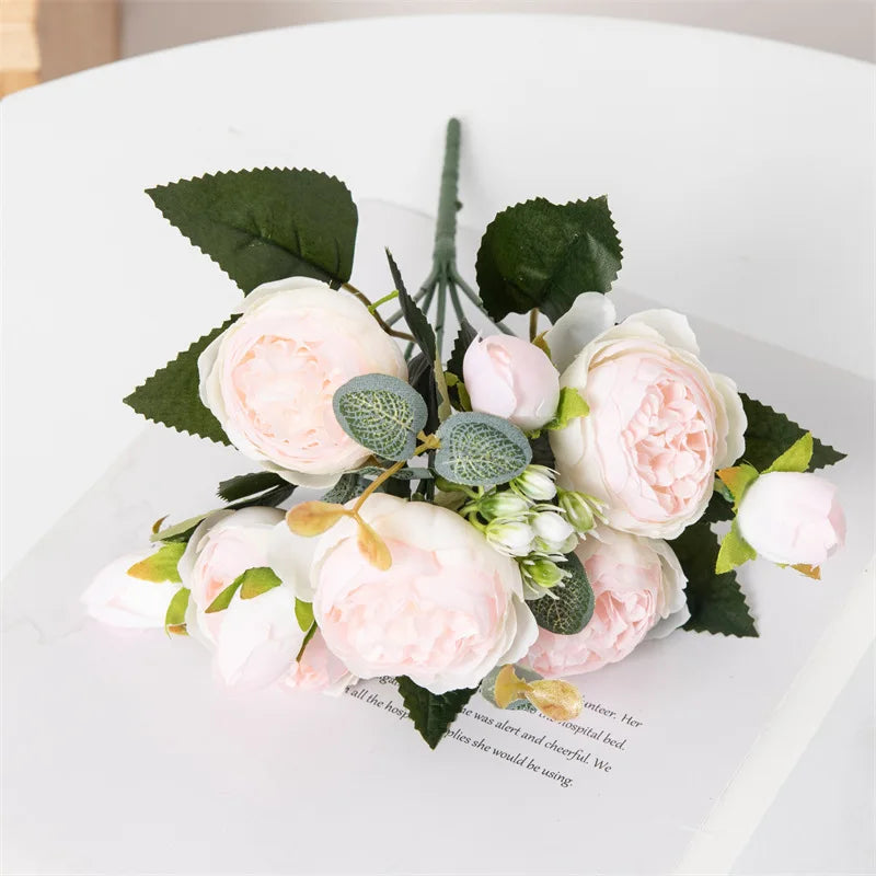 Flowers Fake Silk White Peonies