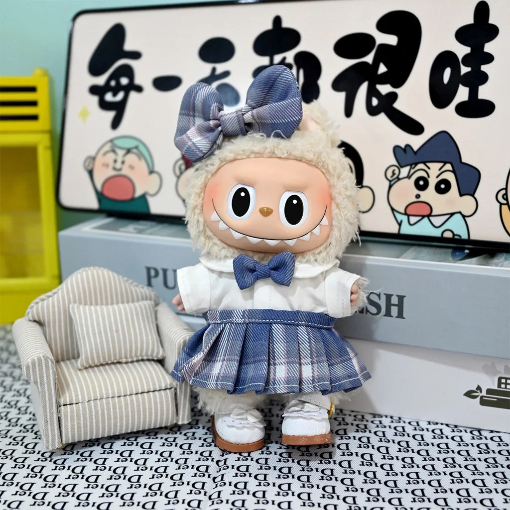 POP MART Labubu Doll 17cm JK Skirt Outfit Set