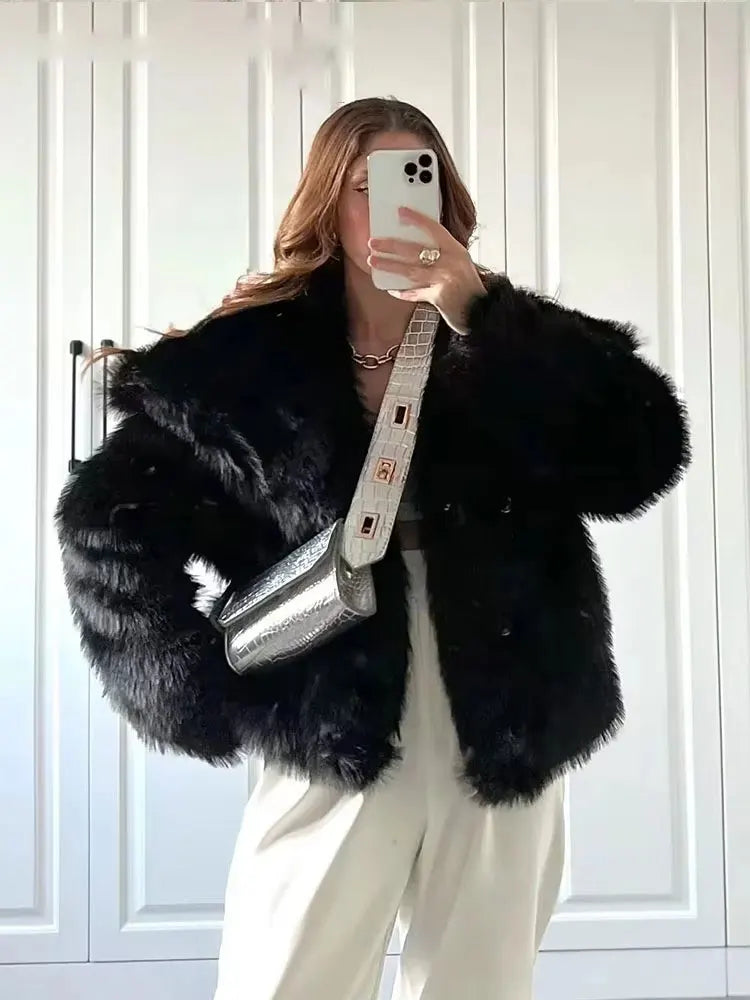 HH Women Elegant Faux Fur Coat