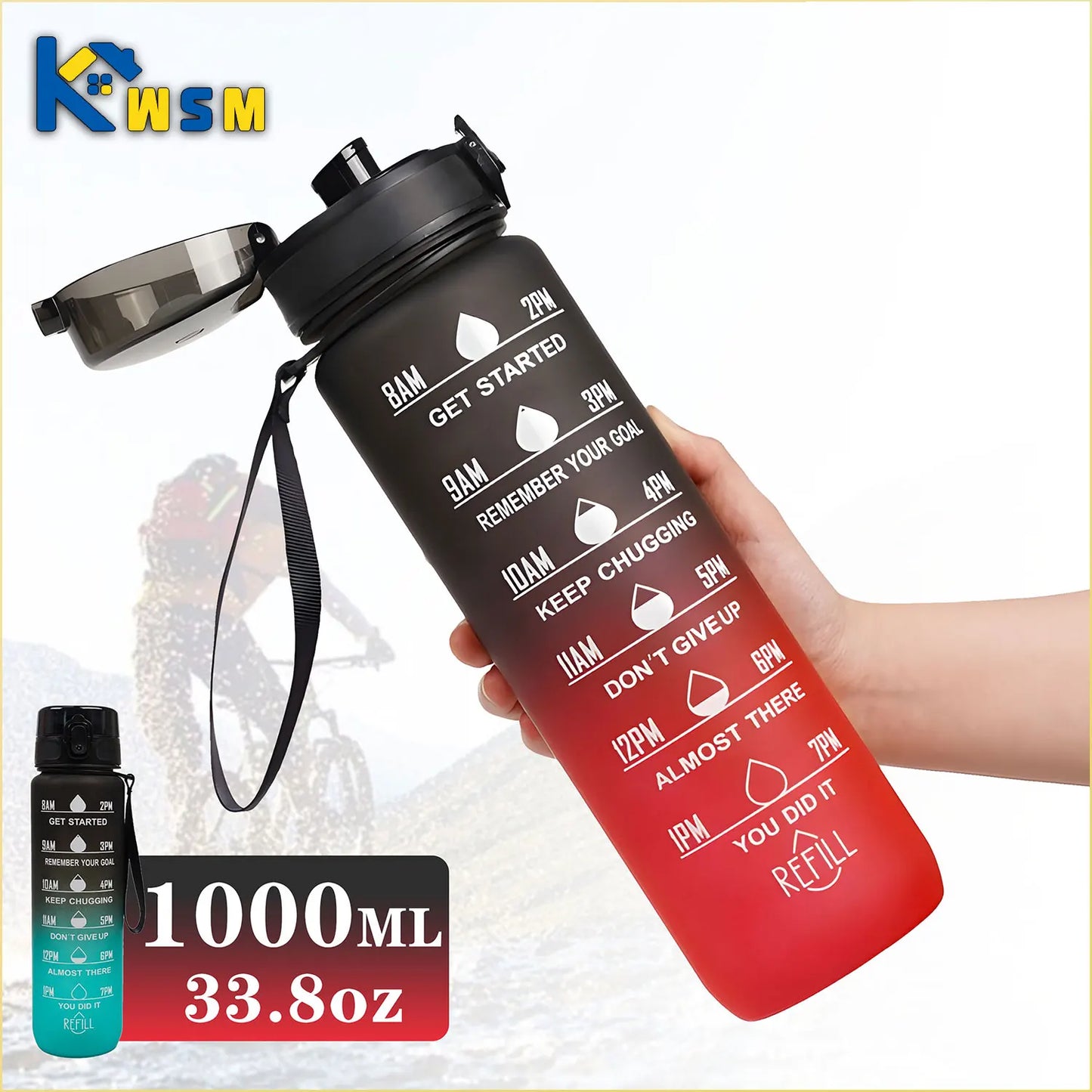 900/1000ml BPA Free Sports Water Bottle with Straw