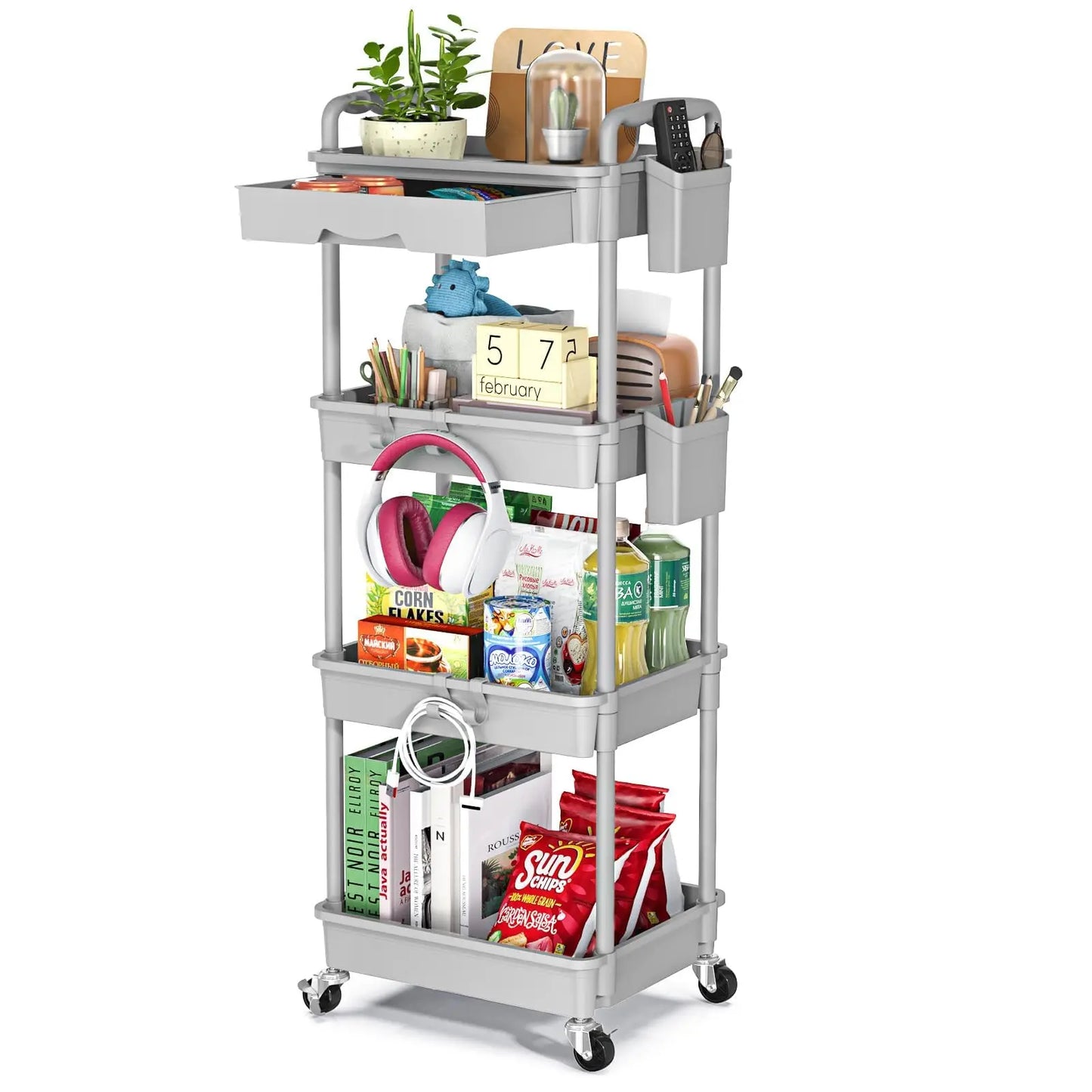 4-Tier Rolling Utility Cart with Drawer