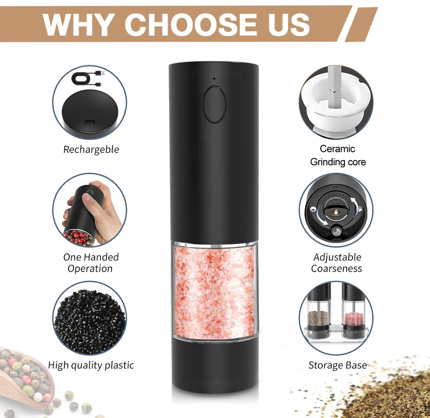 Rechargeable USB Salt & Pepper Grinder