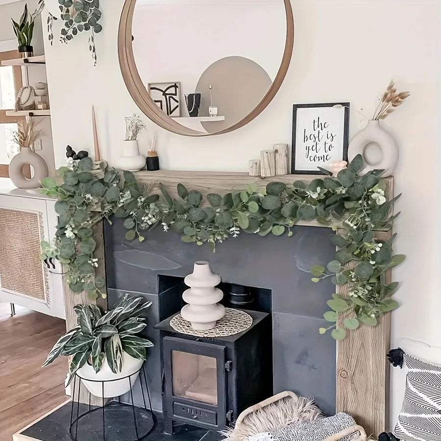 Faux Eucalyptus Garland with Flowers