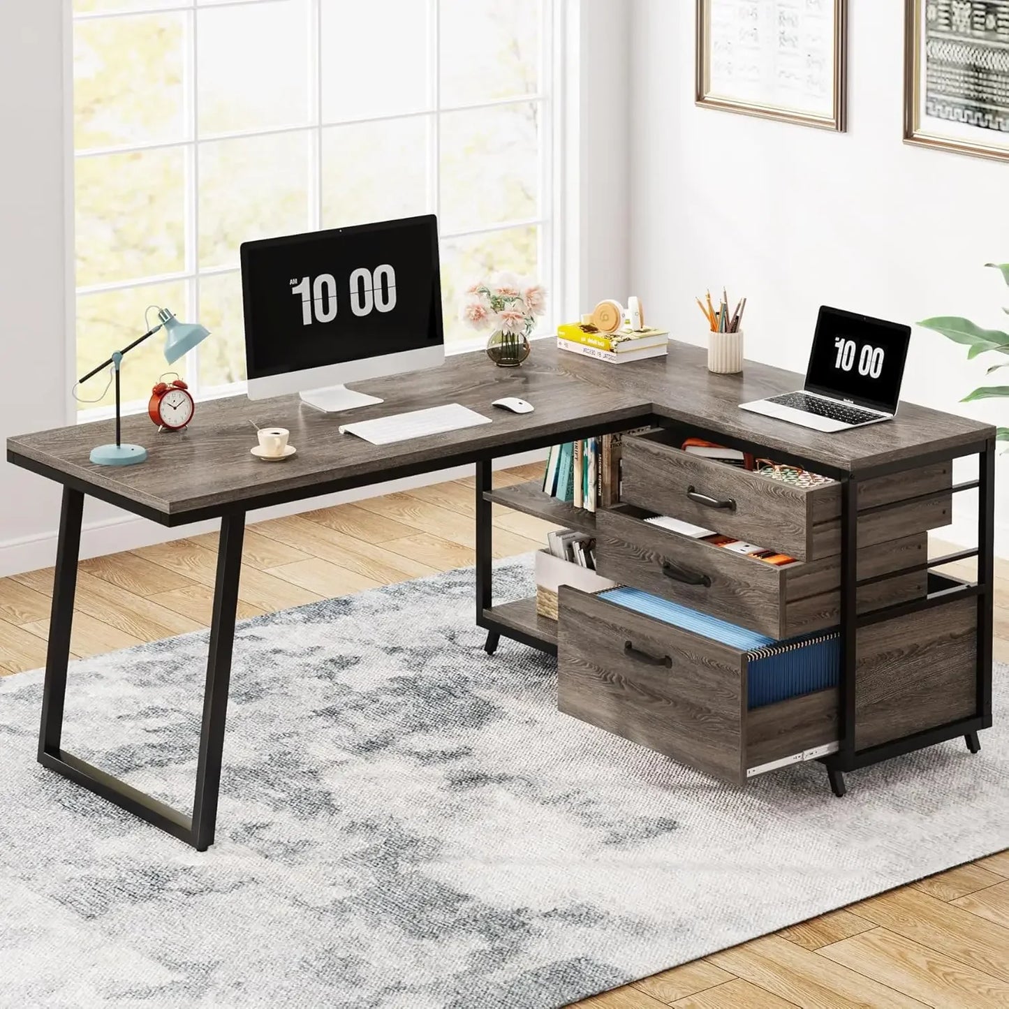 ANGDUO L-Shaped Industrial Office Desk