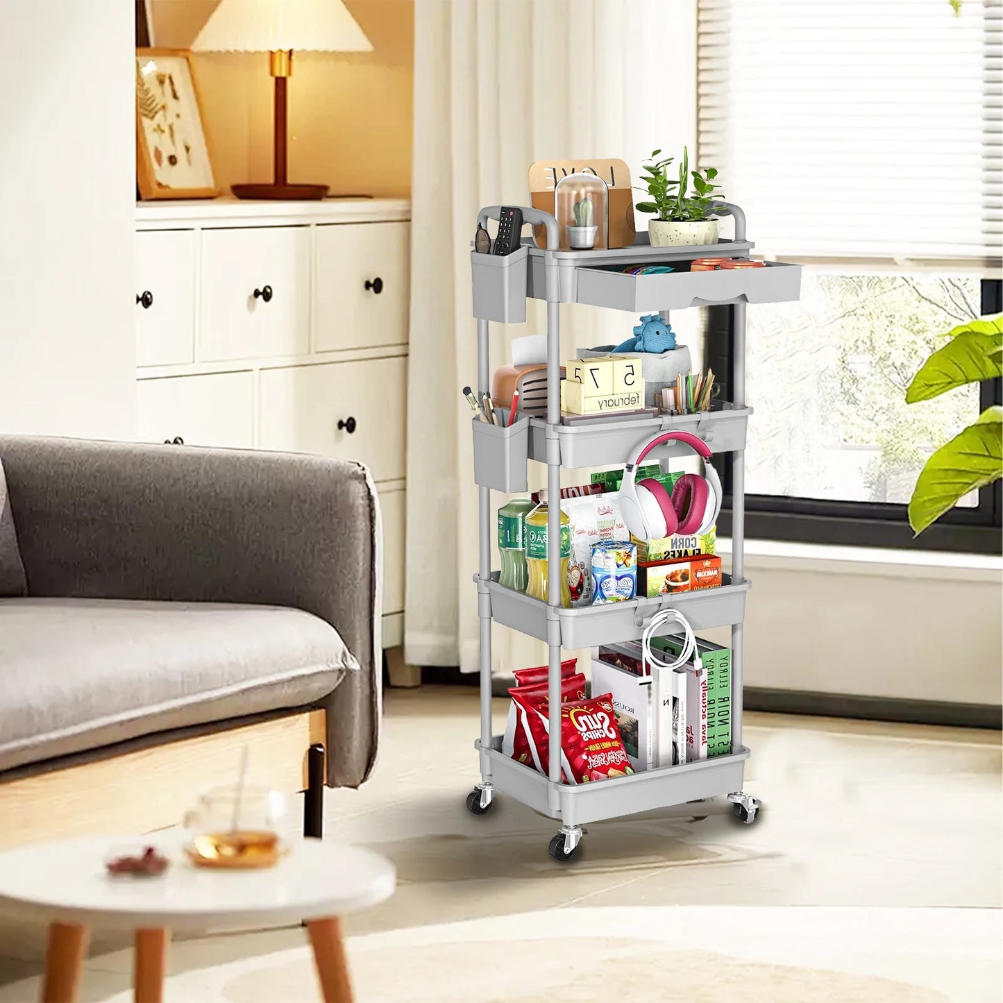 4-Tier Rolling Utility Cart with Drawer