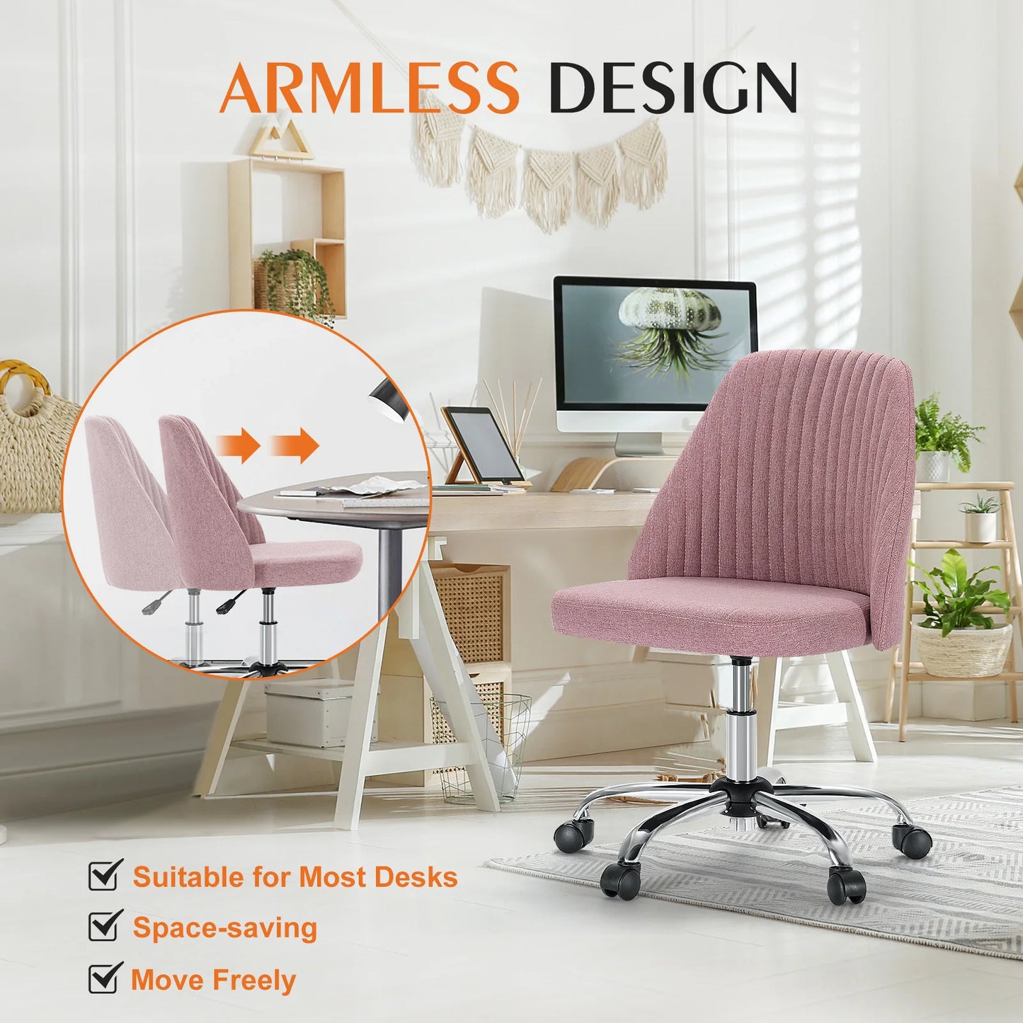 JHK Armless Swivel Desk Chair