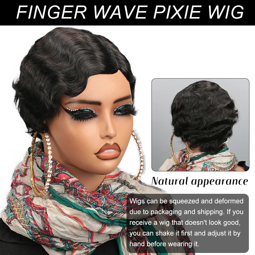 Short Finger Wave Human Hair Wig