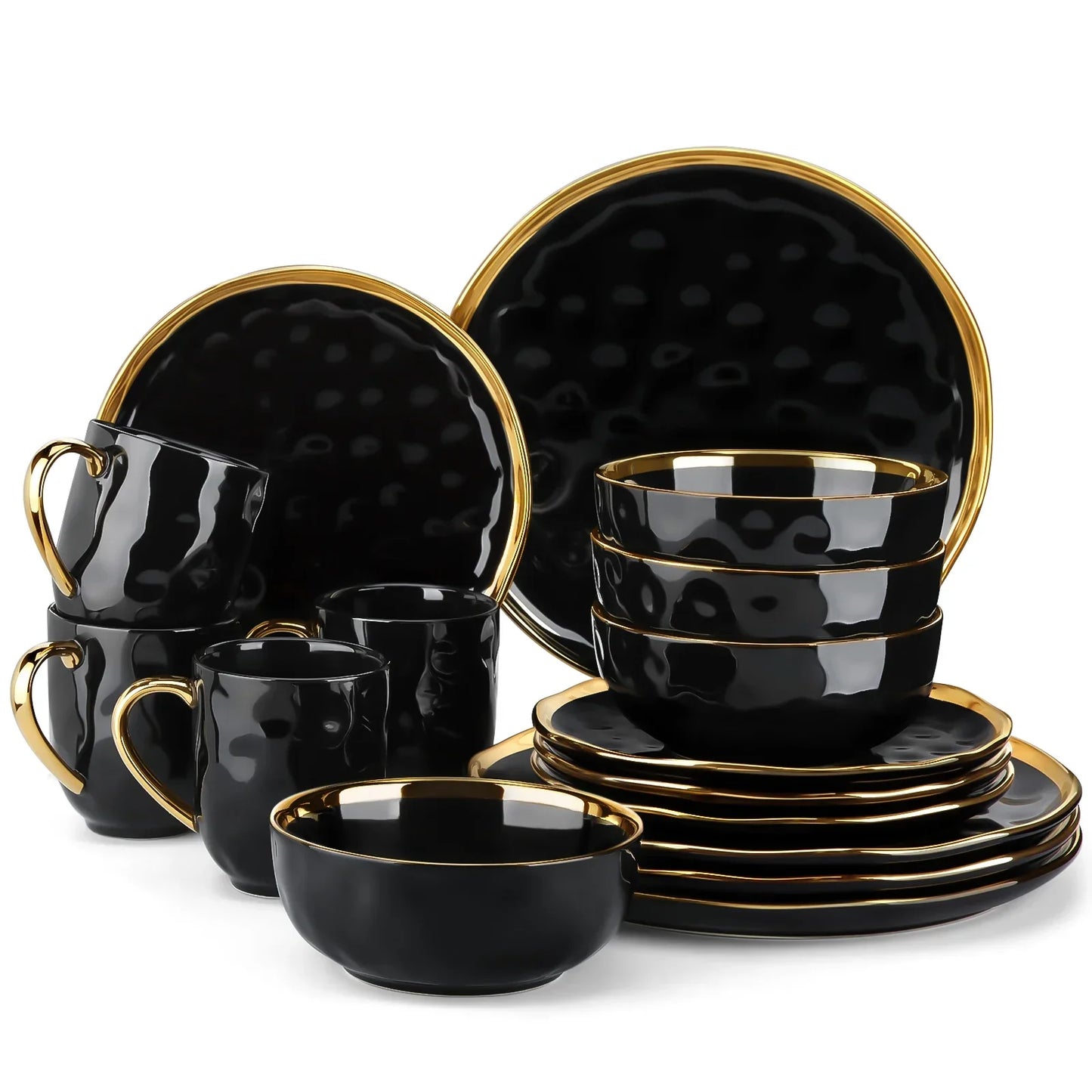 LOVECASA Black Gold Dinnerware Set