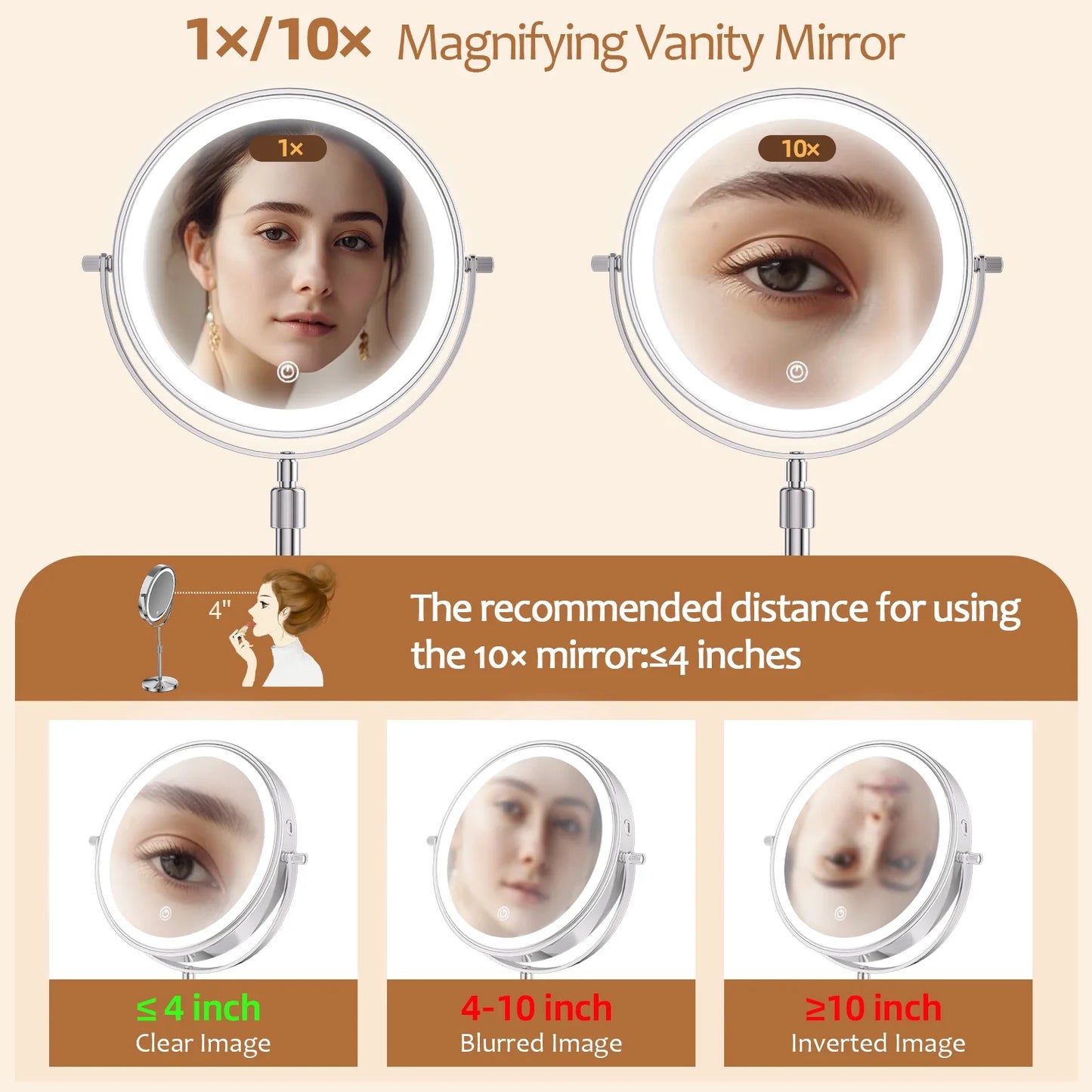 8-Inch Lighted Magnifying Makeup Mirror