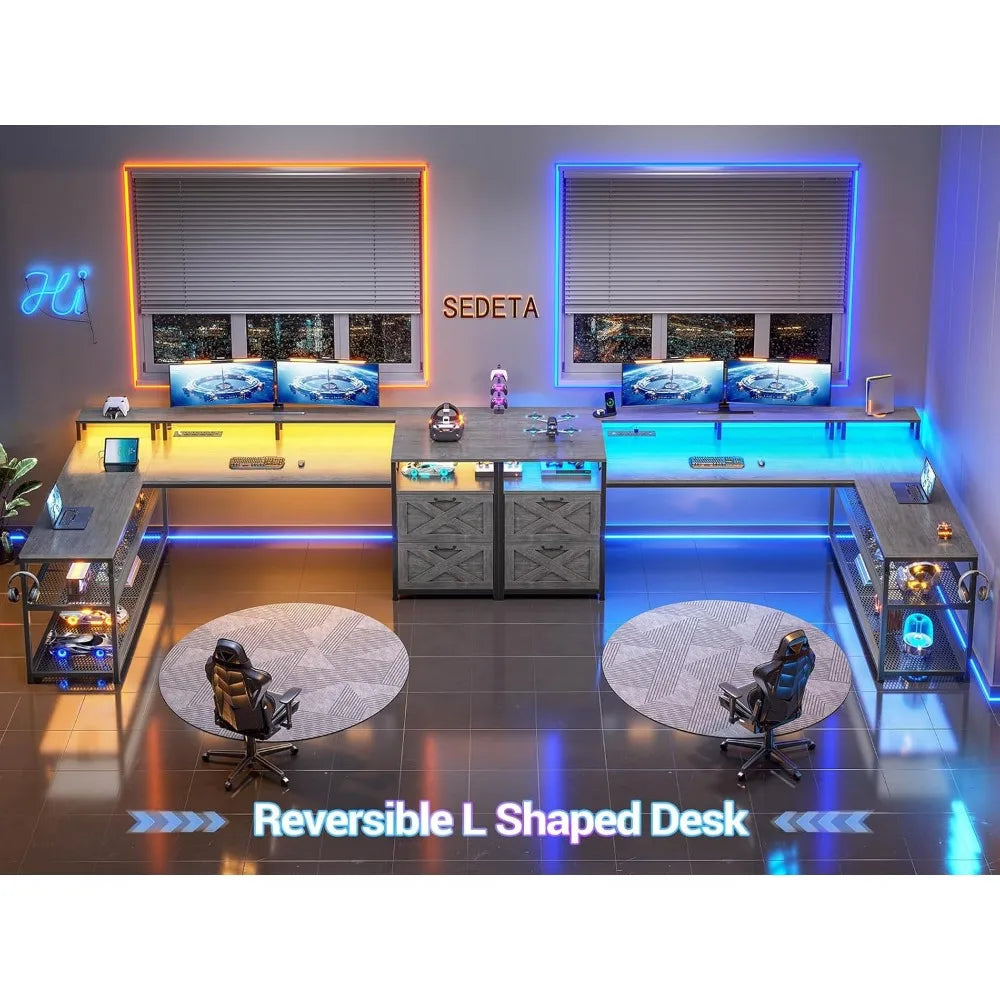 FEICHENG 67" L-Shaped Desk with LED