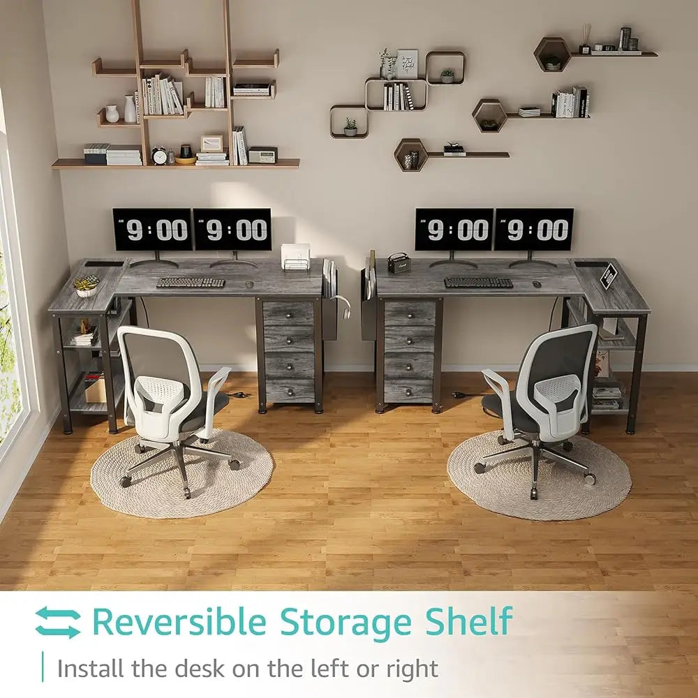 L-Shaped Computer Desk with Storage