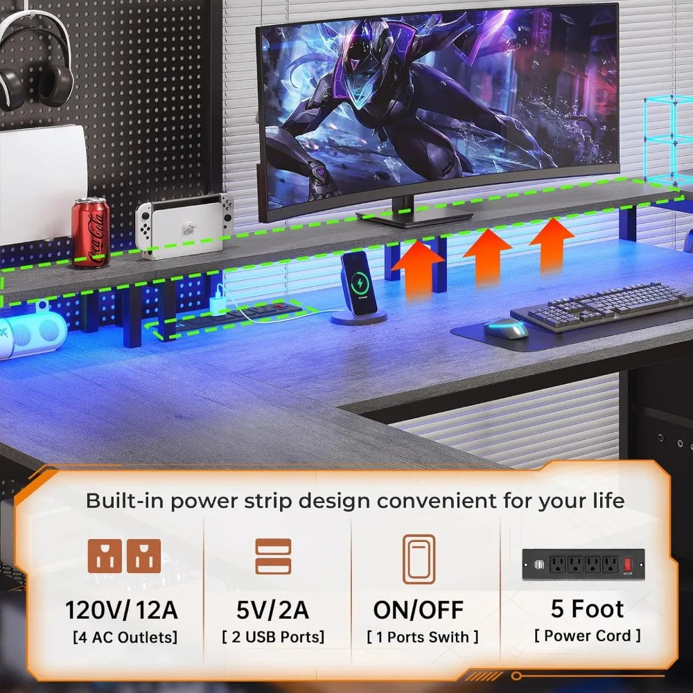 FEICHENG 67" L-Shaped Desk with LED