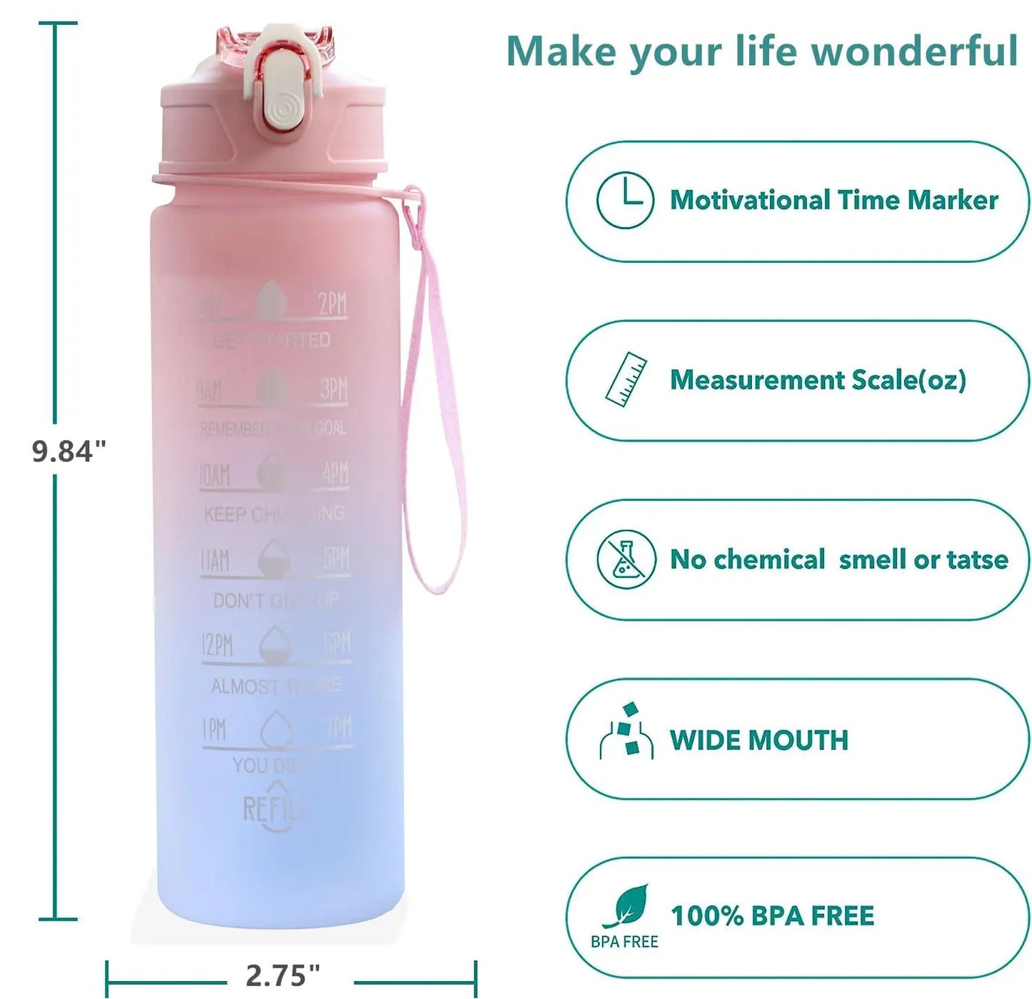 24 OZ BPA Free Water Bottle with Carrying Strap