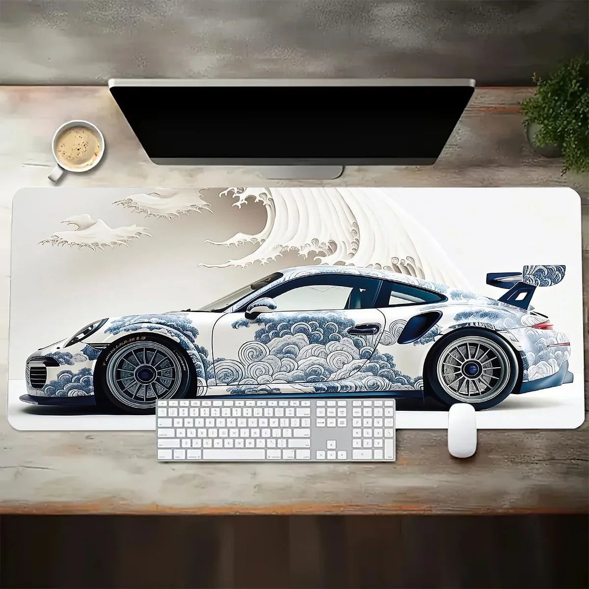 White Sports Car Gaming Mat