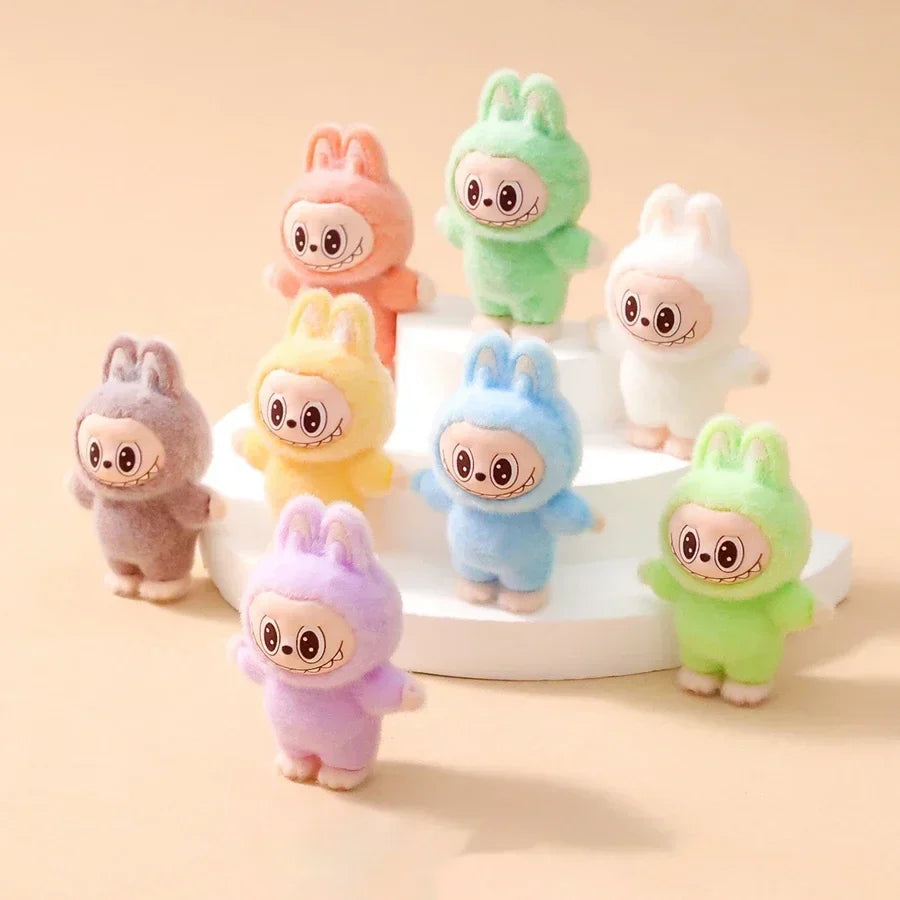 9PCS Labubu Cartoon Mini Flocking Doll Keychain