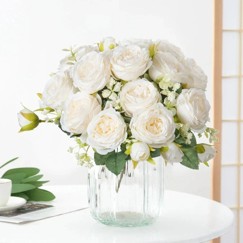 Silk White Peony Flowers