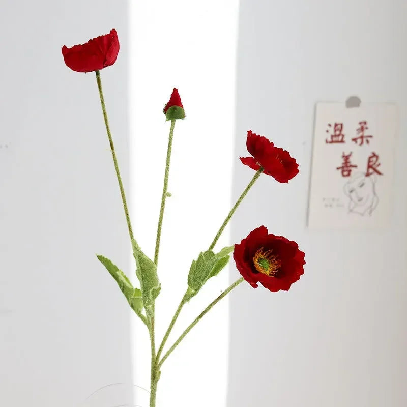 Silk Poppy Flower Branch