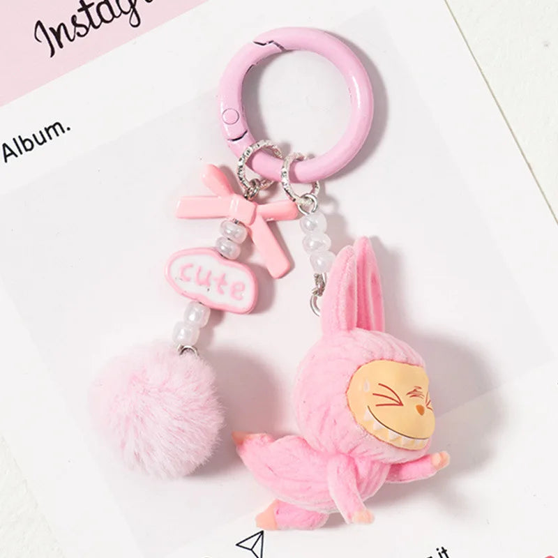 New Flocking Mini Labubu Keychain Bag Pendant