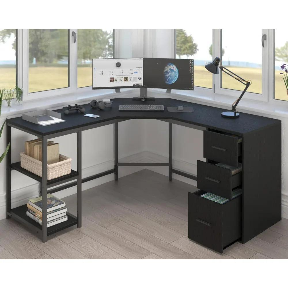 Black L-Shaped Executive Desk