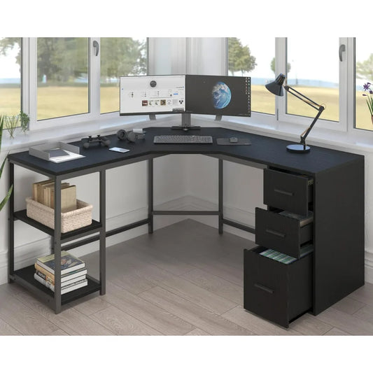 Black L-Shaped Executive Desk