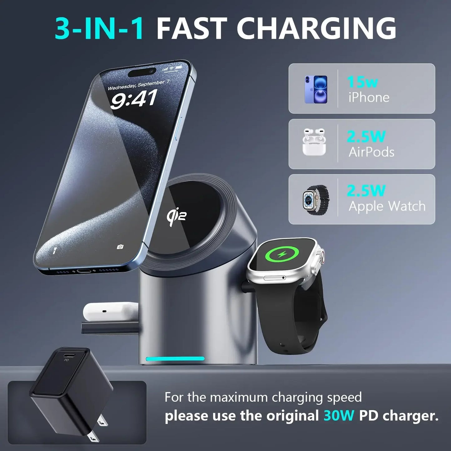 Qi2 3-in-1 Magnetic Charger