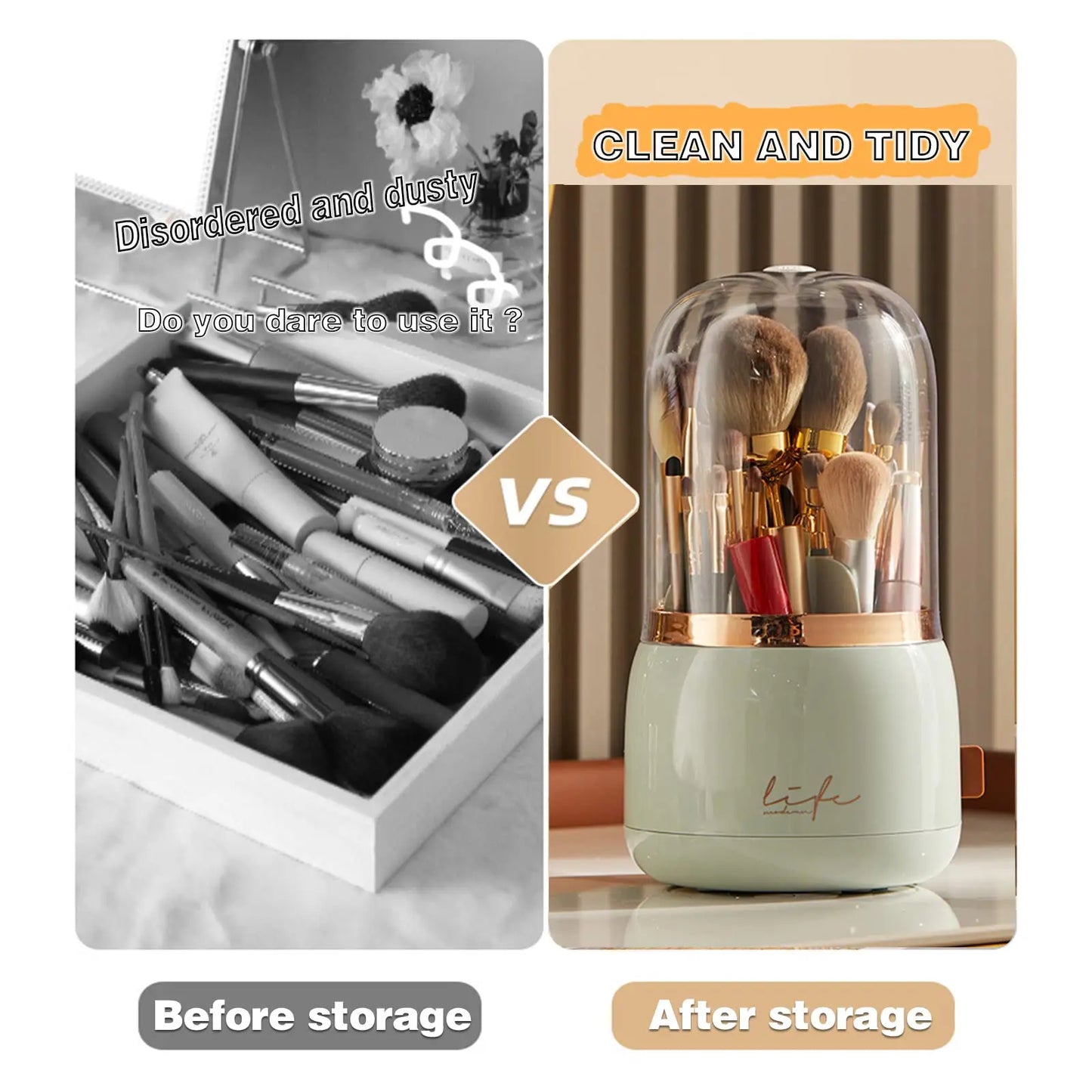 360° Rotating Makeup Brush Organizer