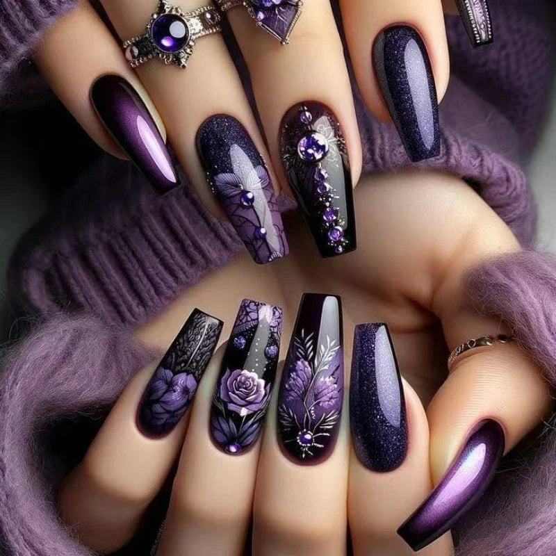 Purple Flower Press-On Nails