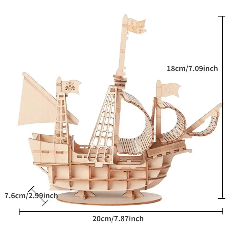 3D Wooden Sailboat Puzzle Model