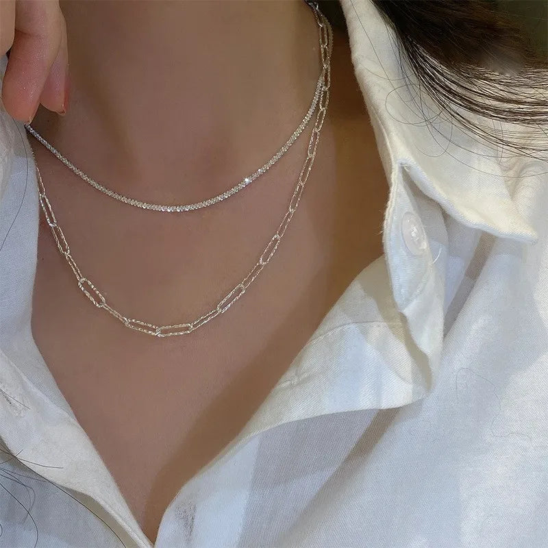 Silver Sparkling Clavicle Chain Necklace