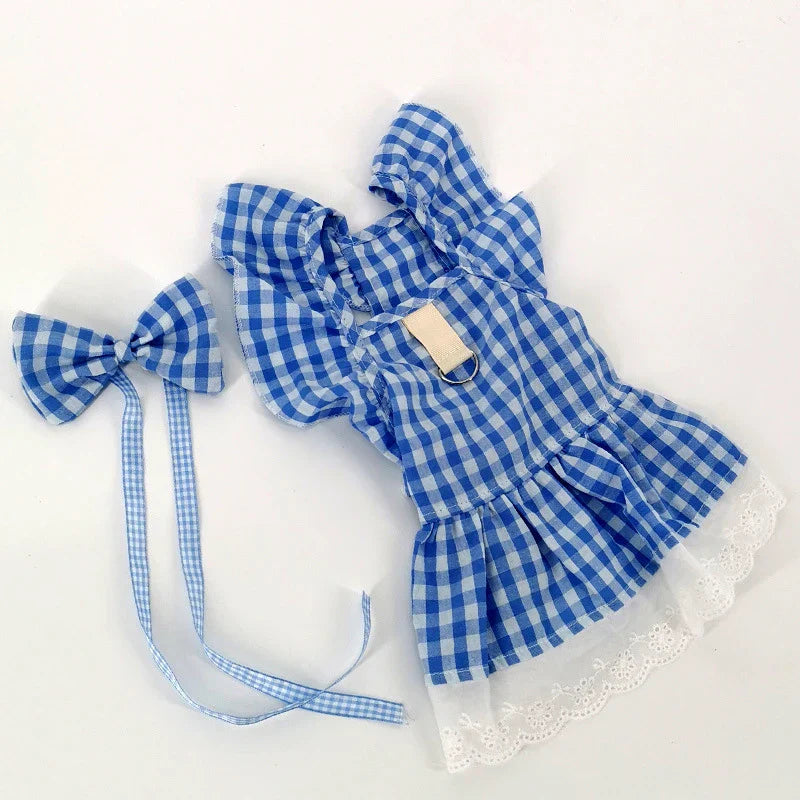 Flower Plaid Dress Pet Cat Clothes