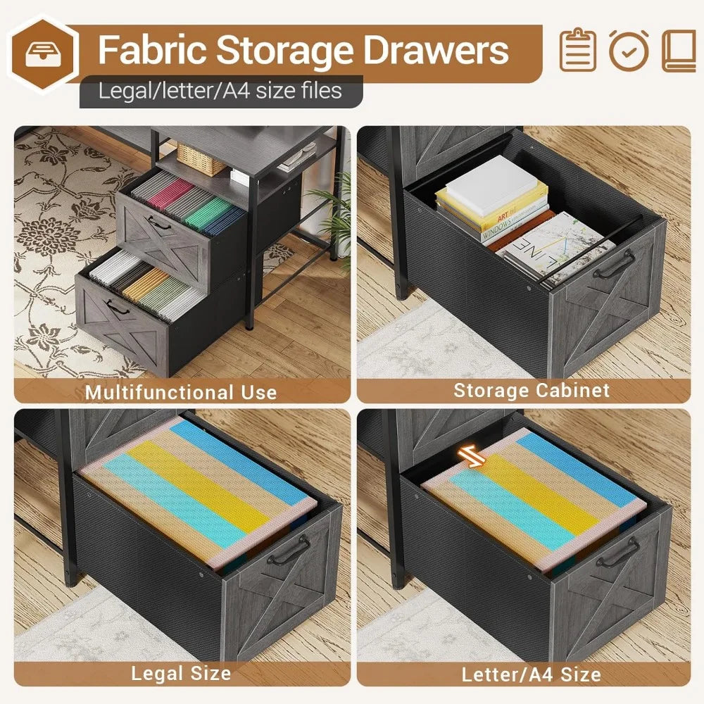 FEICHENG 67" L-Shaped Desk with LED