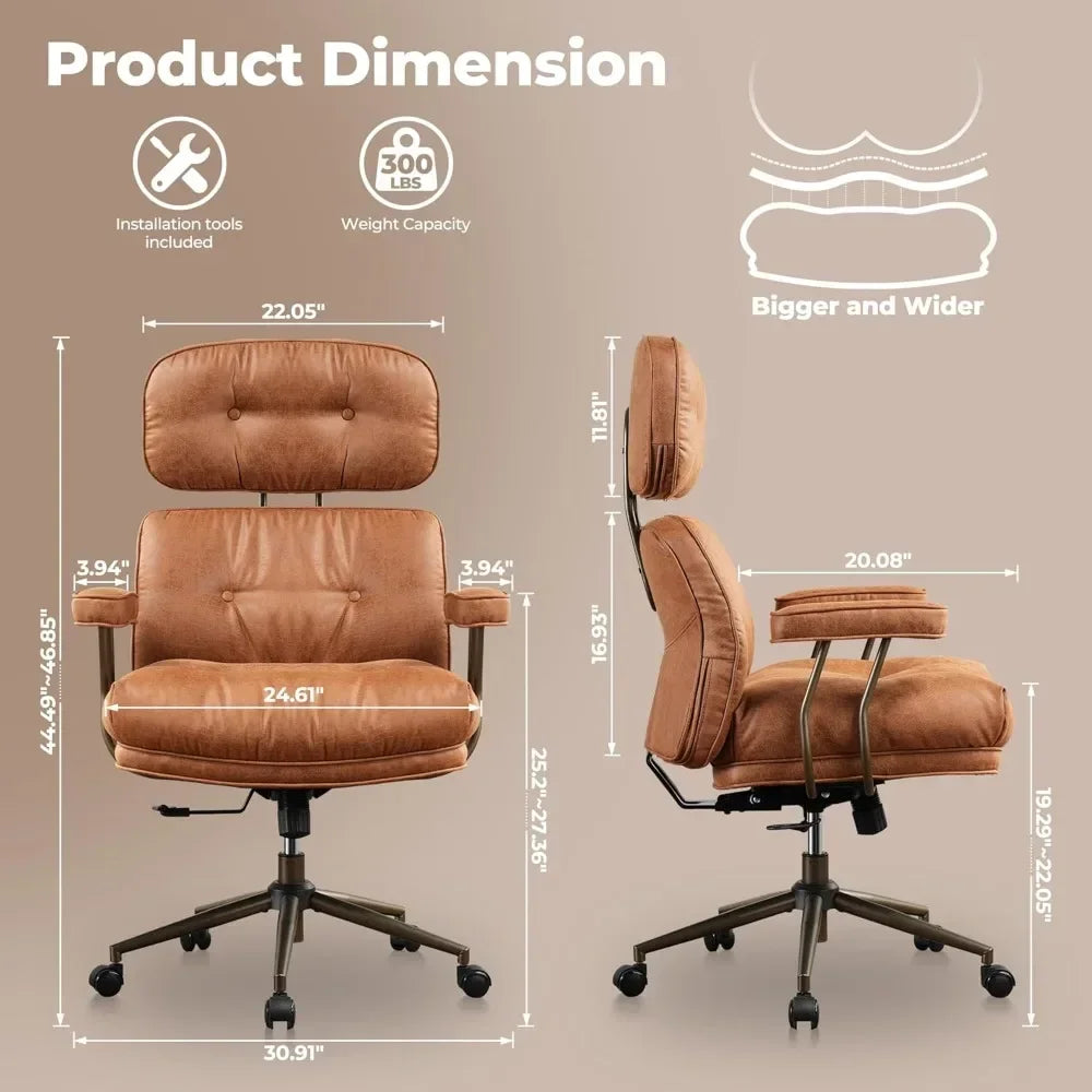 GUANGBAI Mid-Century Ergonomic Leather Chair