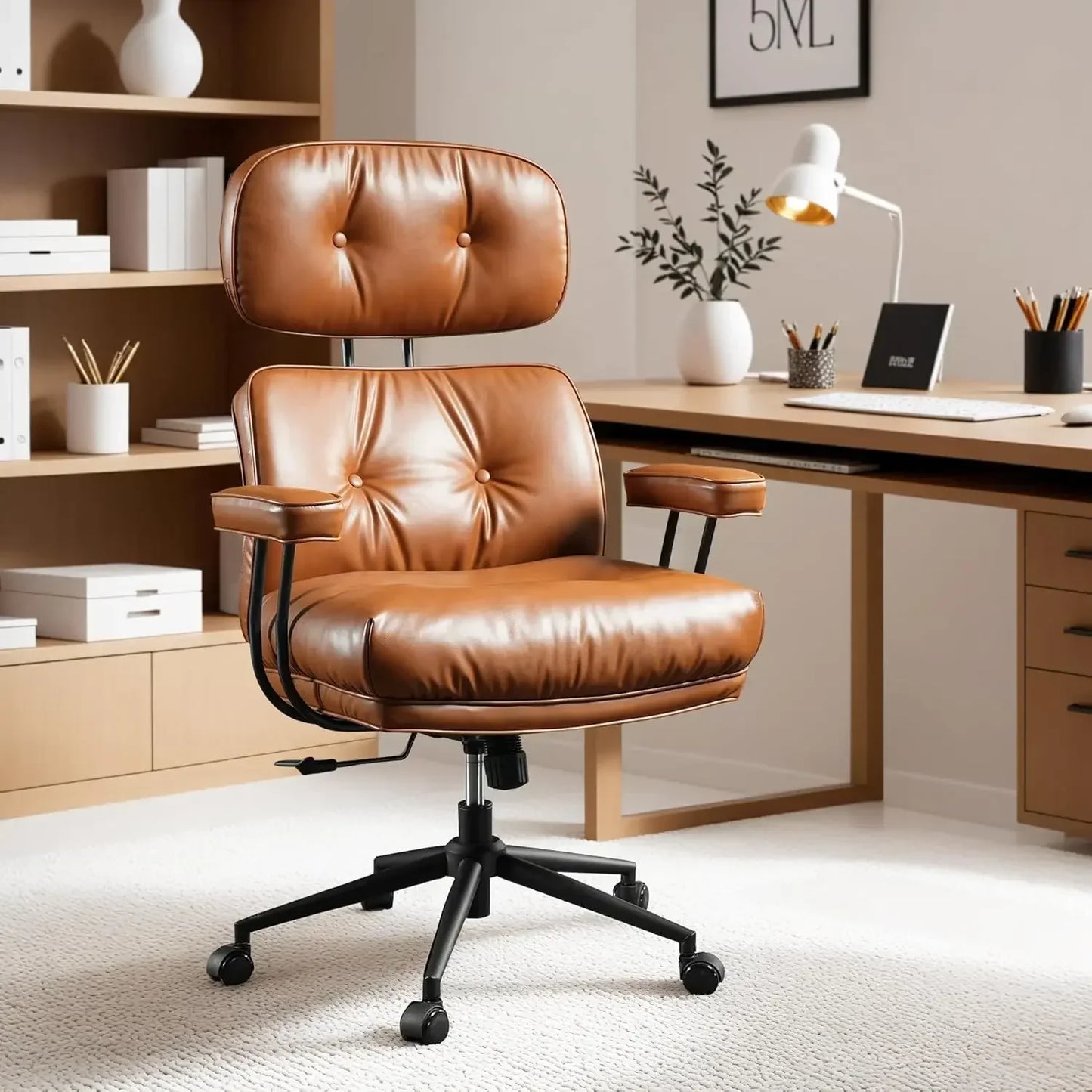 GUANGBAI Mid-Century Ergonomic Leather Chair