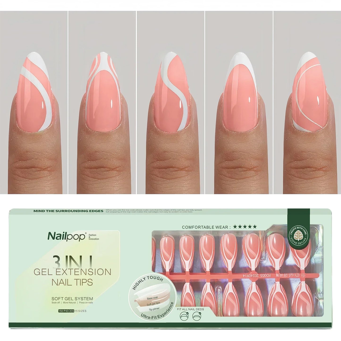 French Almond Gel Nail Tips