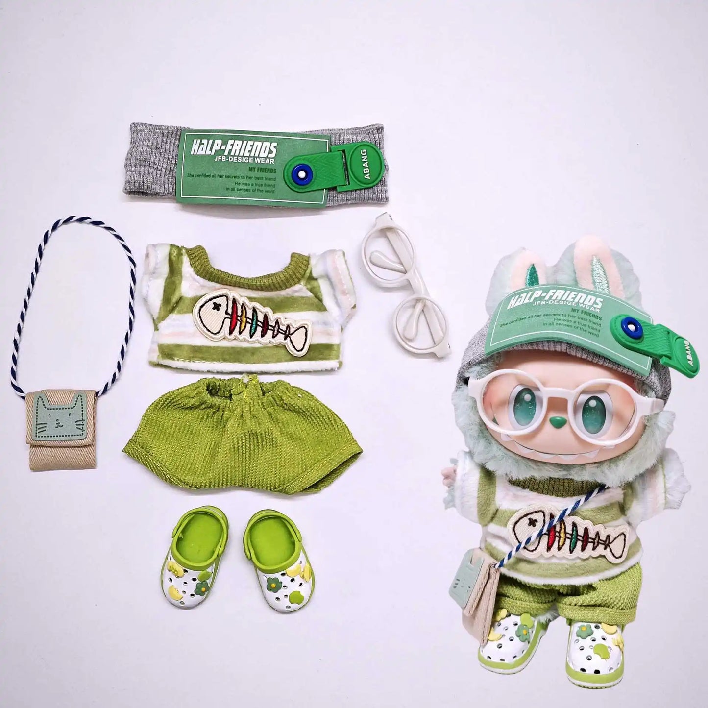 Labubu Green Fish Outfit Set