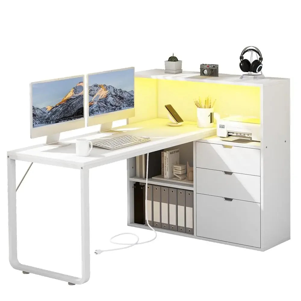 XMSJ Modern L-Shaped LED Office Desk