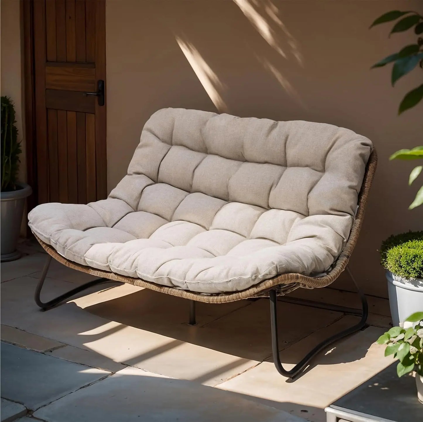 Boho Rattan Outdoor Loveseat Couch