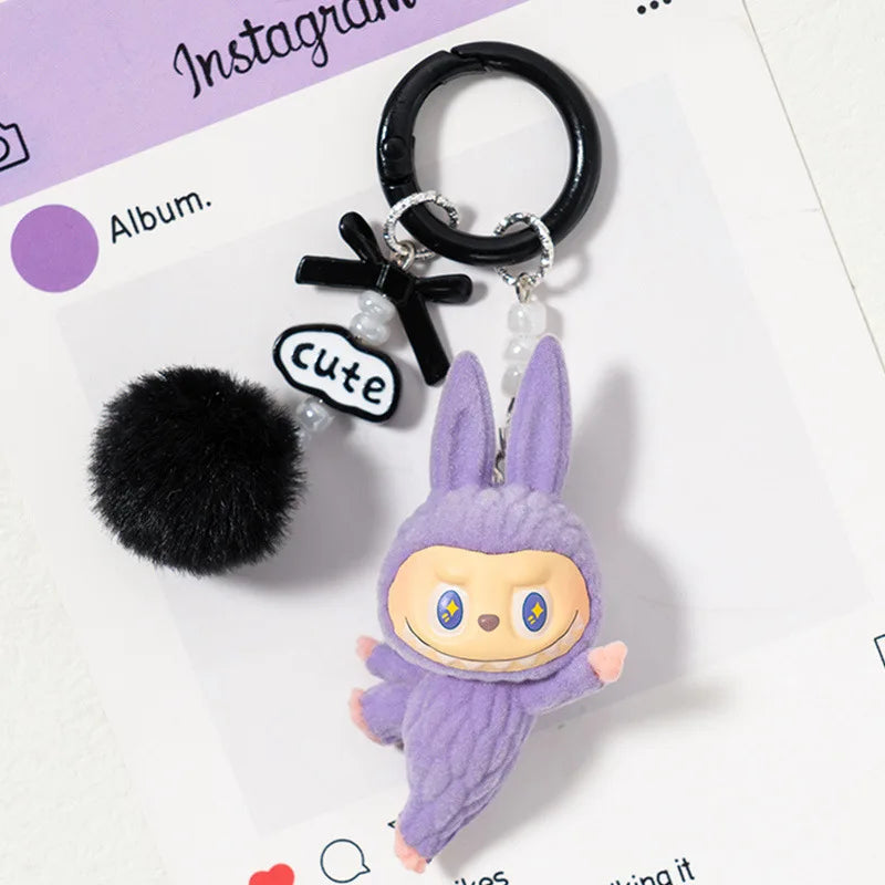 New Flocking Mini Labubu Keychain Bag Pendant