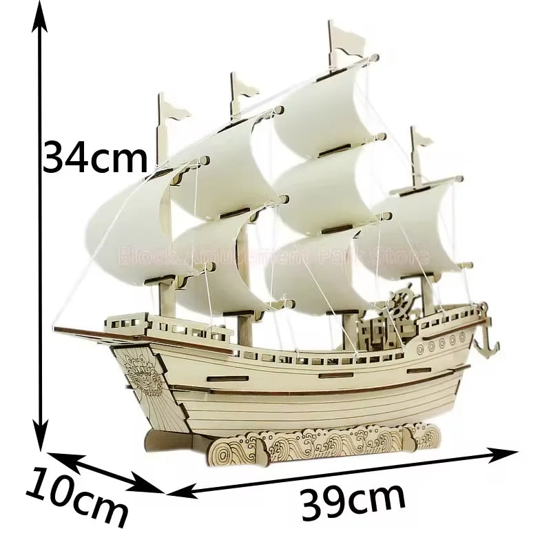 3D Wooden Sailboat Puzzle Model