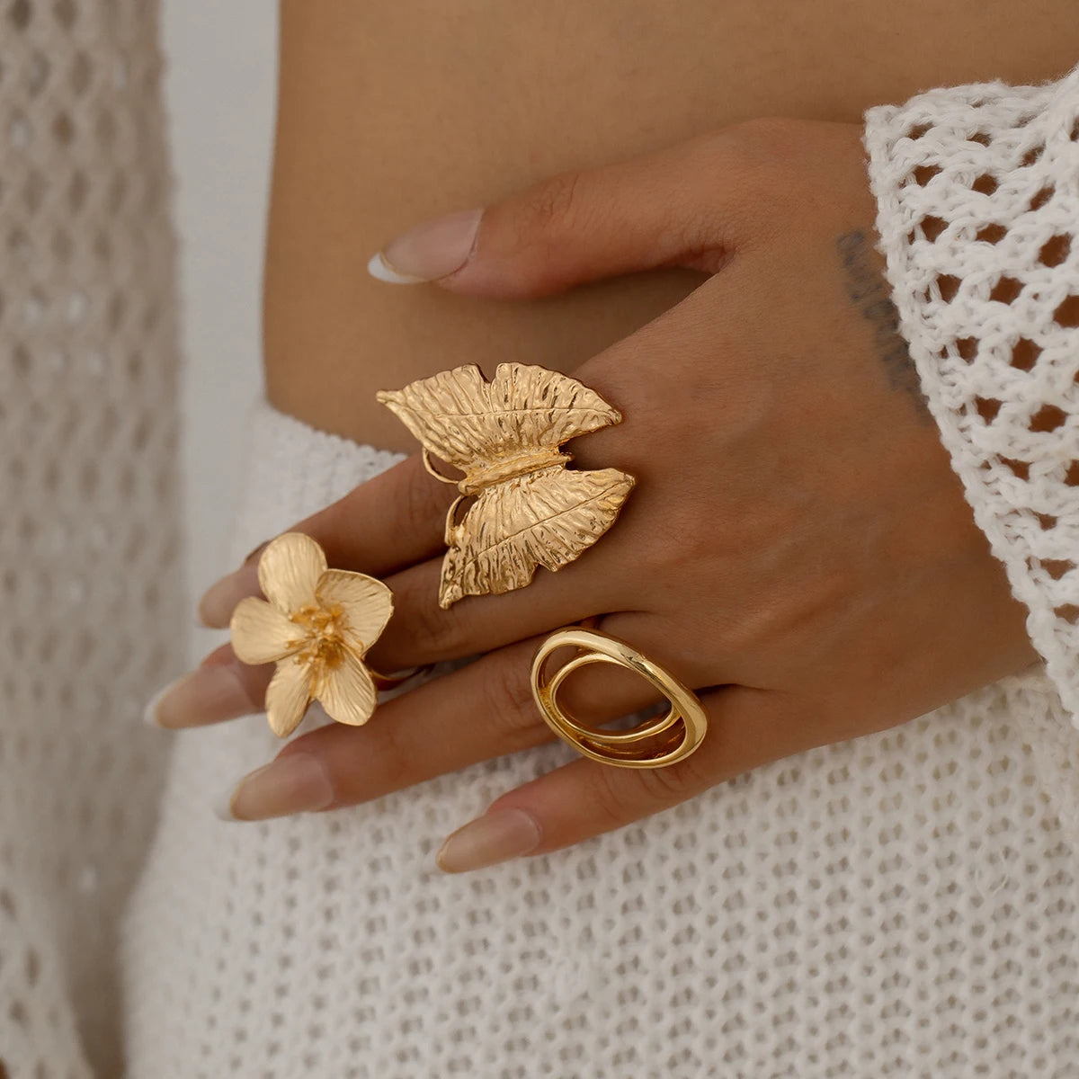 Boho Butterfly Flower Ring