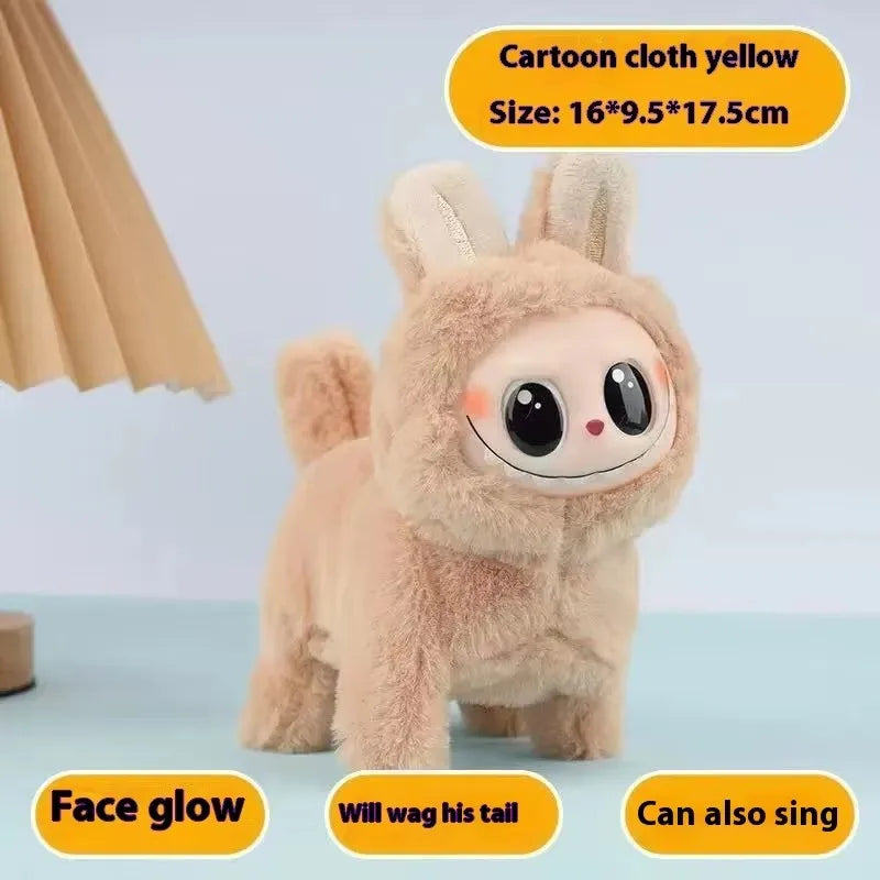 2025 Hot New Electric Labubu Dog Plush Cartoon Silicone Face Will Glow Walk And Sing Labubu Mount Children'S Toys Model Gift