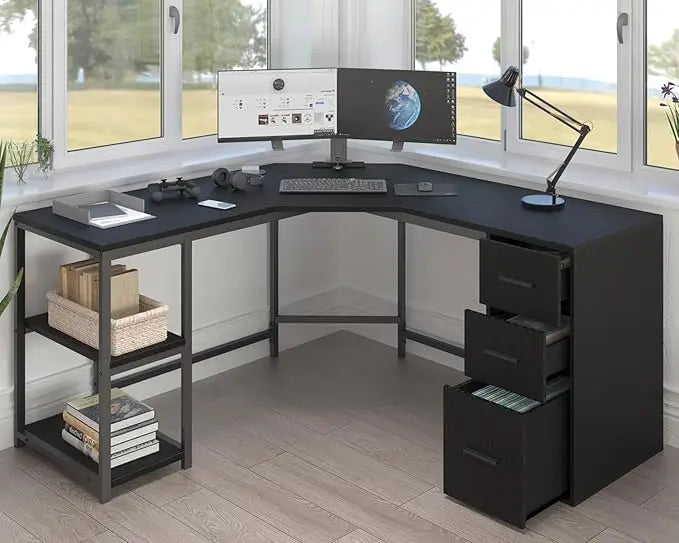 Black L-Shaped Executive Desk
