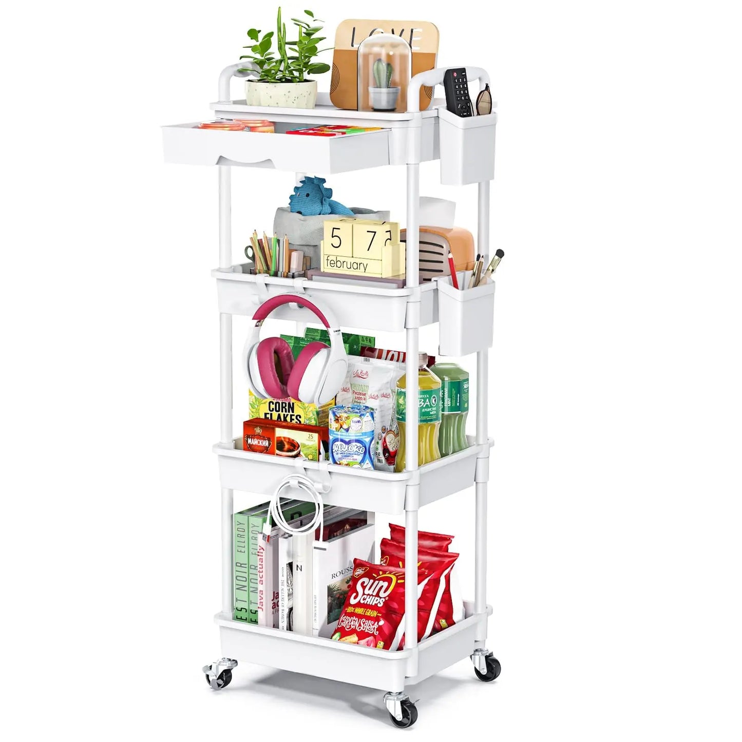 4-Tier Rolling Utility Cart with Drawer