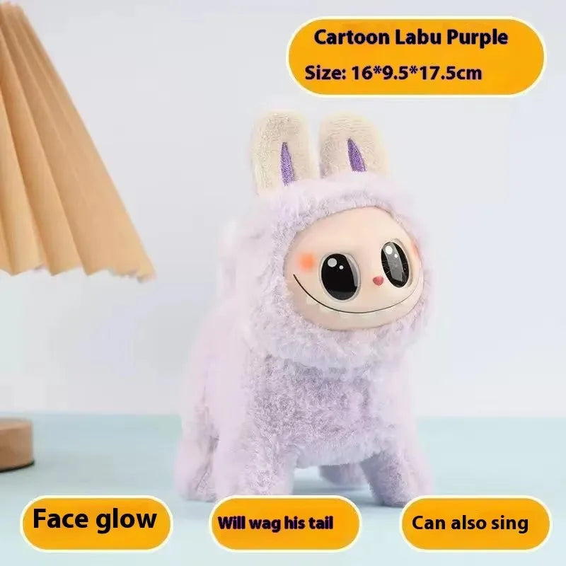 2025 Hot New Electric Labubu Dog Plush Cartoon Silicone Face Will Glow Walk And Sing Labubu Mount Children'S Toys Model Gift