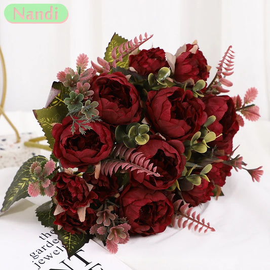 NANDI Artificial Rose Bouquet 9 Heads