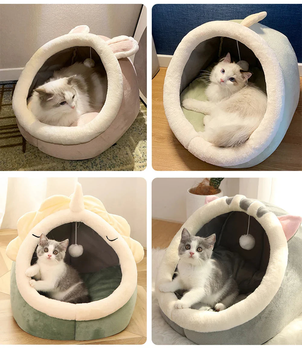 Cozy Foldable Cartoon Cat Bed