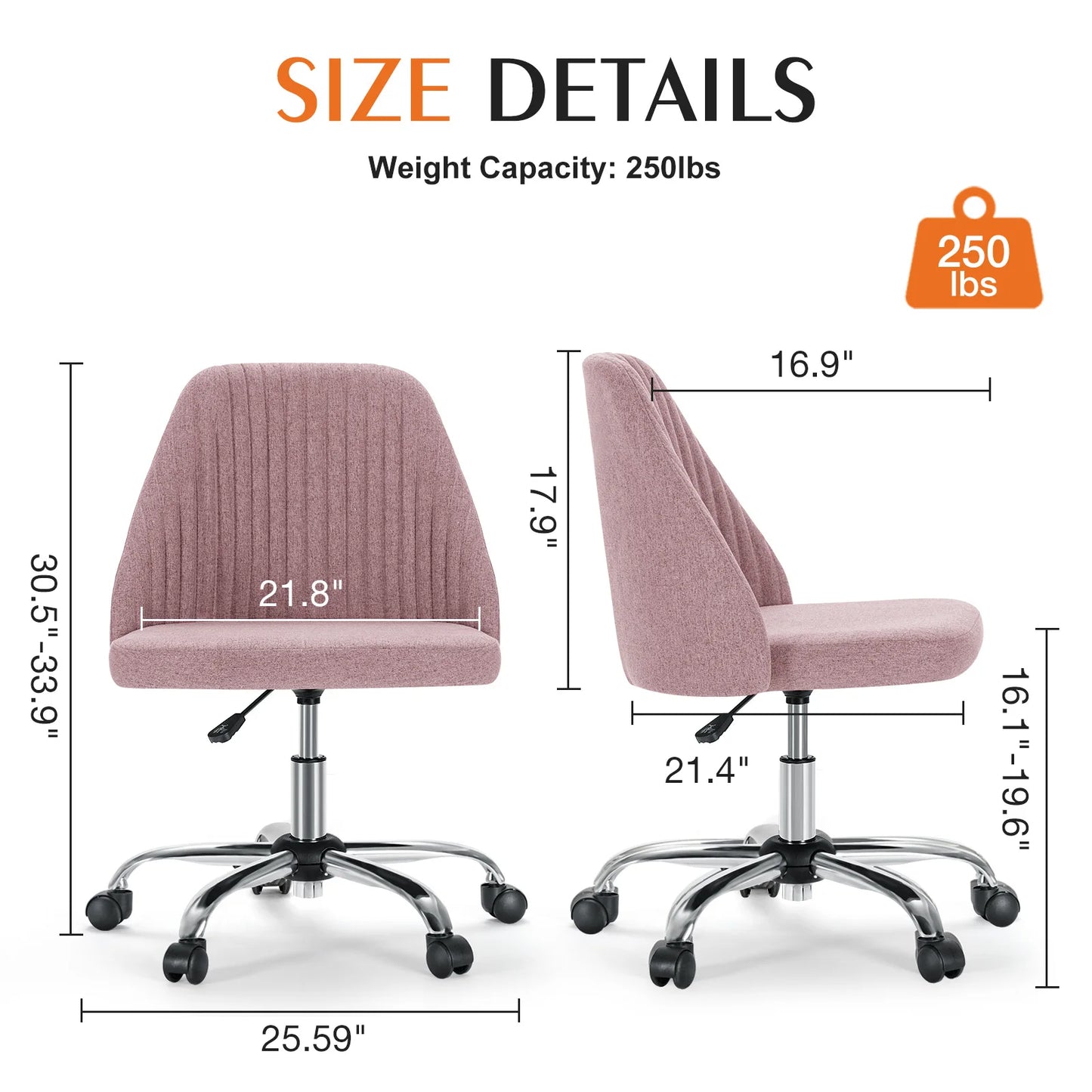 JHK Armless Swivel Desk Chair